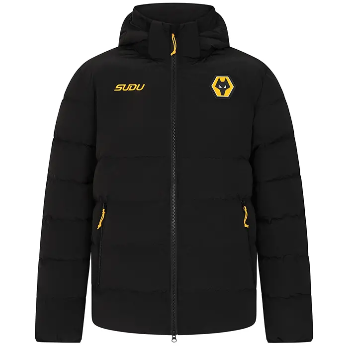 Wolverhampton Wanderers Shop | 2025-26 Coaches Training Short Bench Jacket Black Wolverhampton Wanderers Merchandise